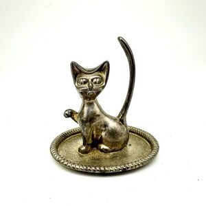 Vintage Silver Cat Ring Jewelry Holder